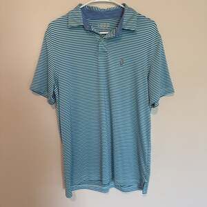 Izod Golf Men's Small Green Blue Stripes Short Sleeve Polo Shirt